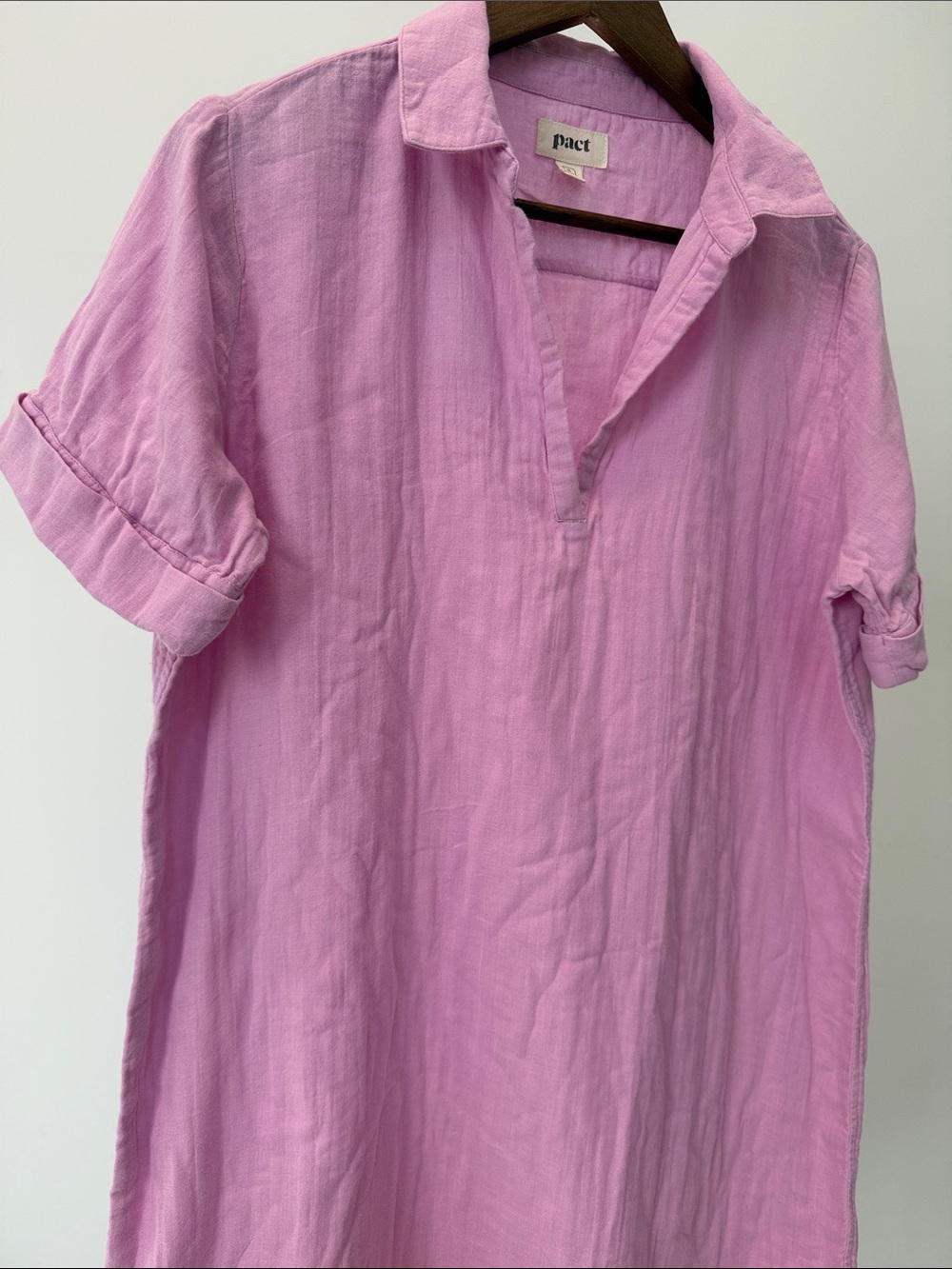 Pact Organic Cotton Coastal Double Gauze Beach Cover-Up Dress Lilac Pink. Small - Picture 4 of 10